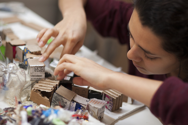 undergraduate student working on art